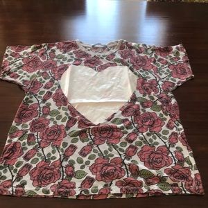 Wildfox Pink Rose Heart Cutout Short Sleeve Tee